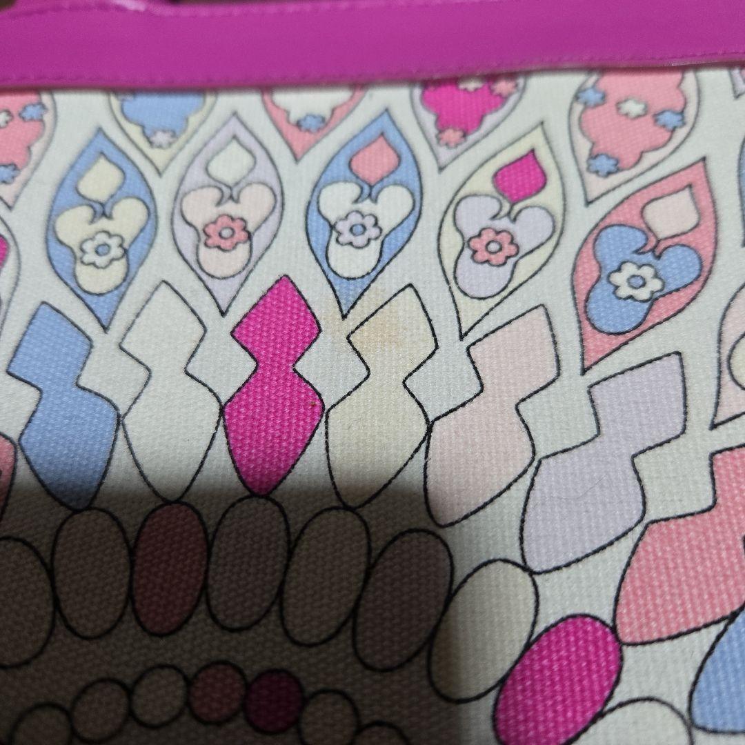 EMILIO PUCCI Hand Bag Tote Purse Canvas Leather Pink Multicolor Authentic