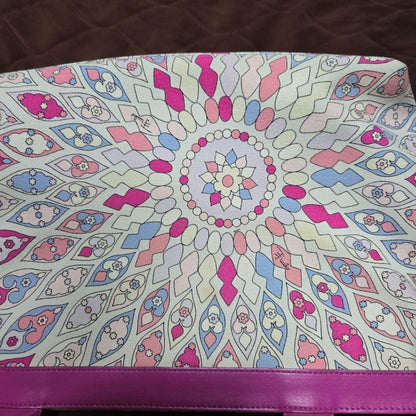 EMILIO PUCCI Hand Bag Tote Purse Canvas Leather Pink Multicolor Authentic