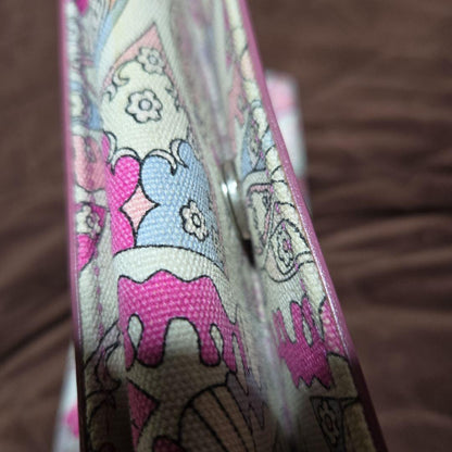 EMILIO PUCCI Hand Bag Tote Purse Canvas Leather Pink Multicolor Authentic