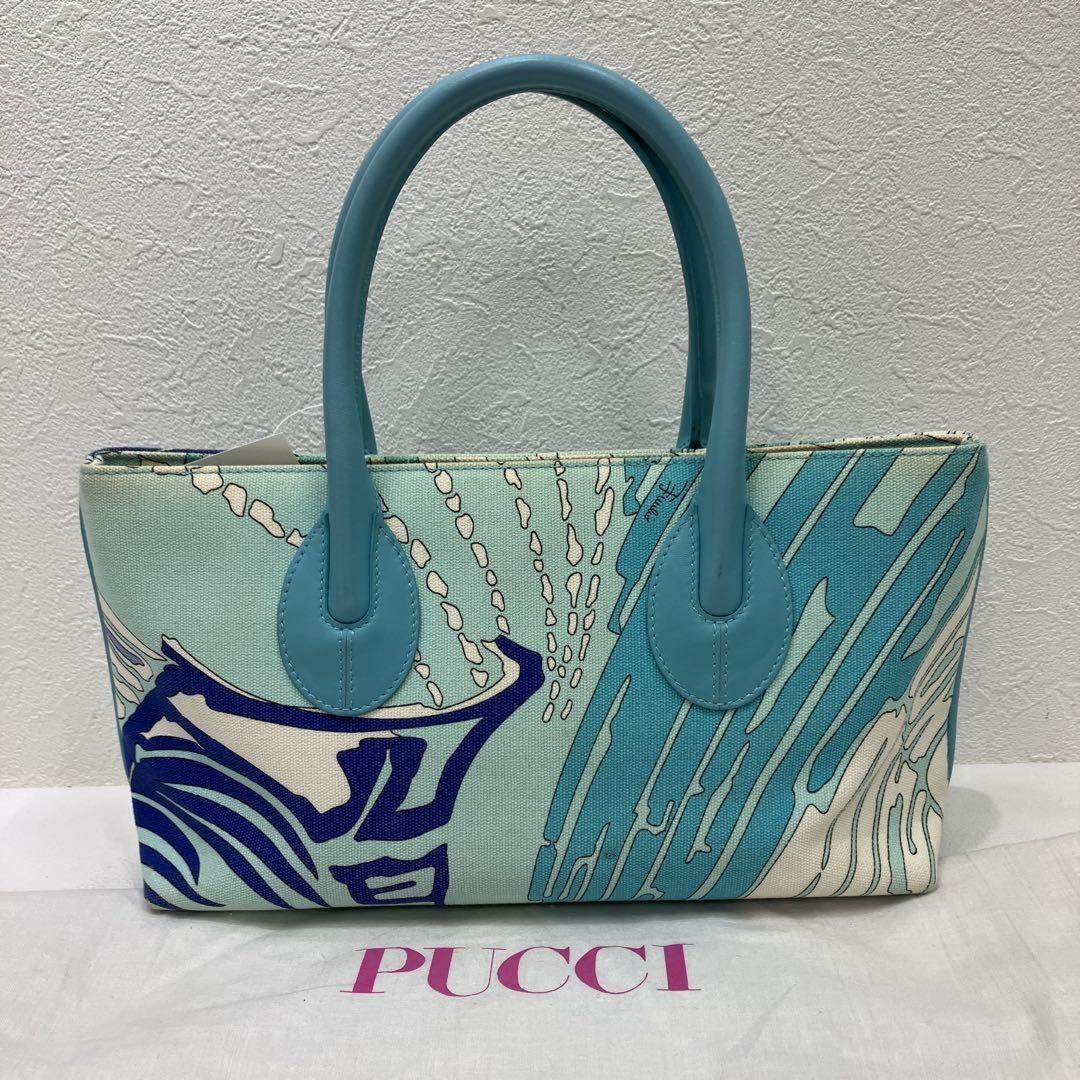 EMILIO PUCCI Hand Bag Tote Purse Canvas Multicolor Authentic