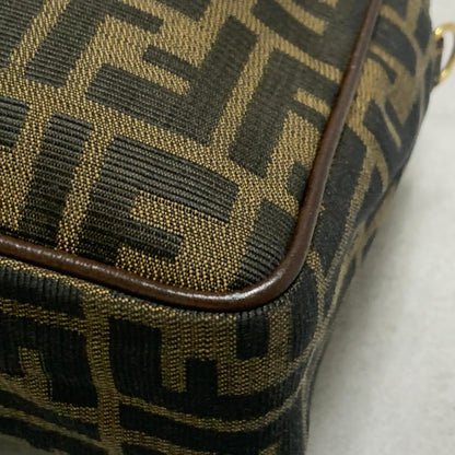 FENDI Bag FF Zucca Hand Tote Purse Canvas Leather Brown Gold  Used Authentic