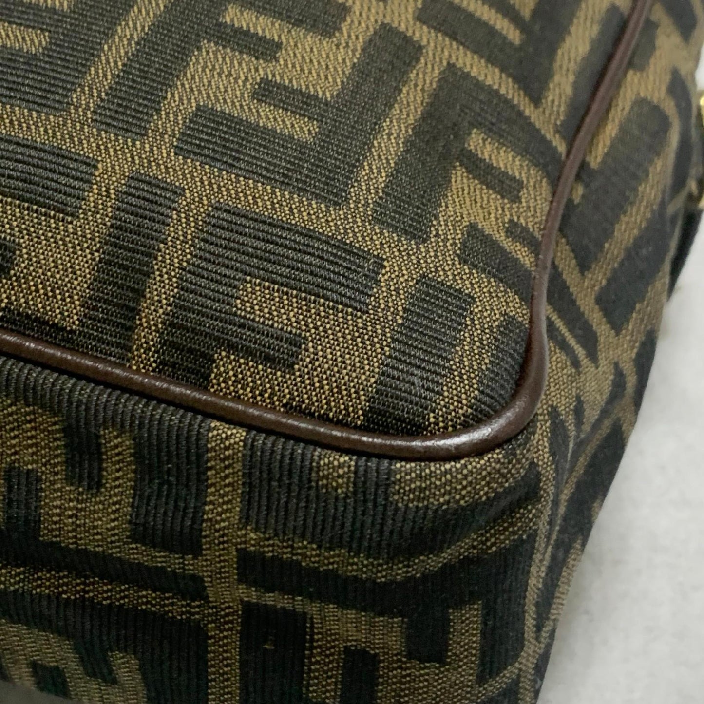 FENDI Bag FF Zucca Hand Tote Purse Canvas Leather Brown Gold  Used Authentic