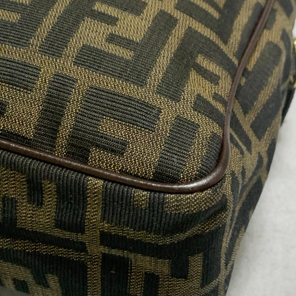 FENDI Bag FF Zucca Hand Tote Purse Canvas Leather Brown Gold  Used Authentic