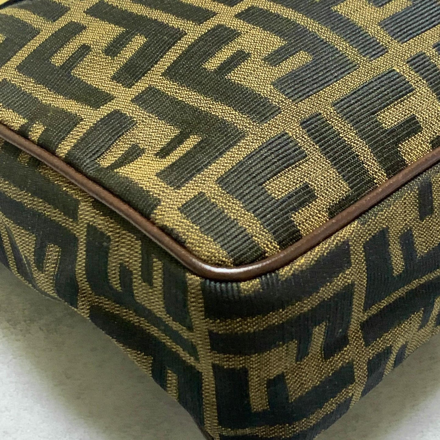 FENDI Bag FF Zucca Hand Tote Purse Canvas Leather Brown Gold  Used Authentic