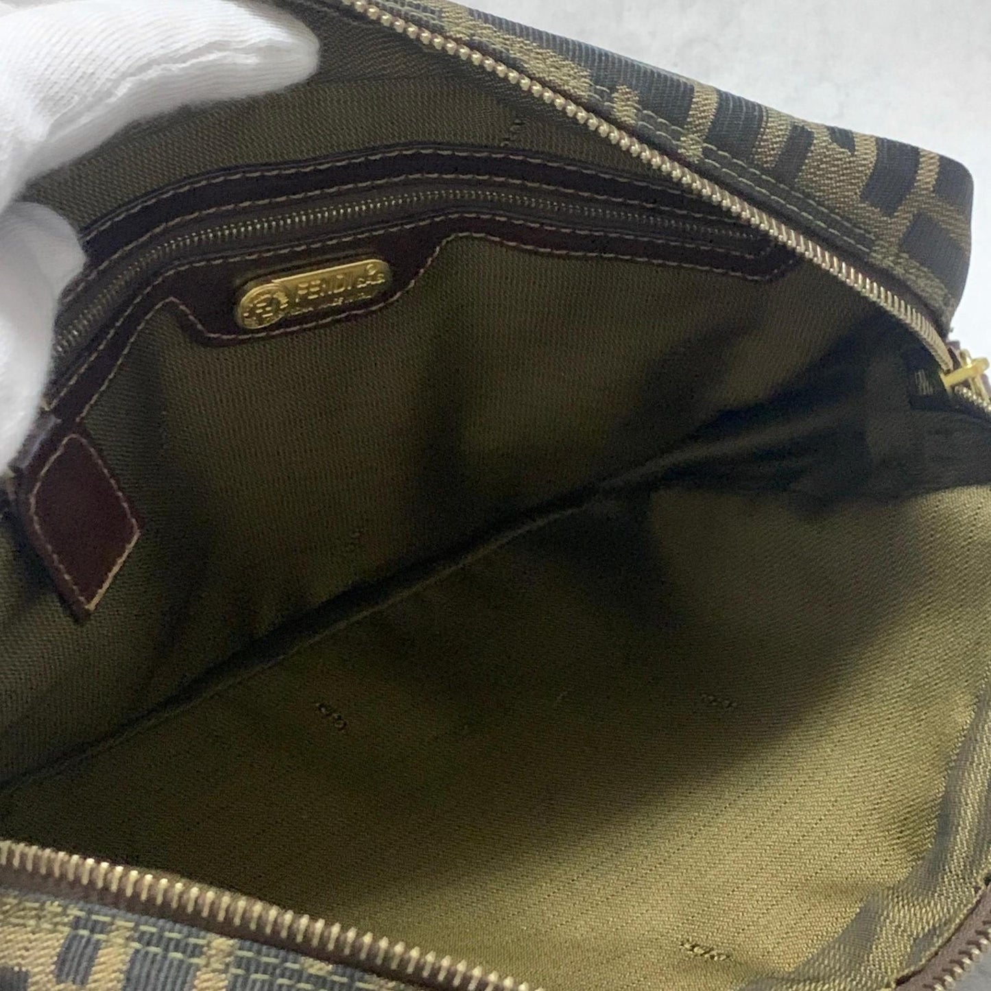 FENDI Bag FF Zucca Hand Tote Purse Canvas Leather Brown Gold  Used Authentic