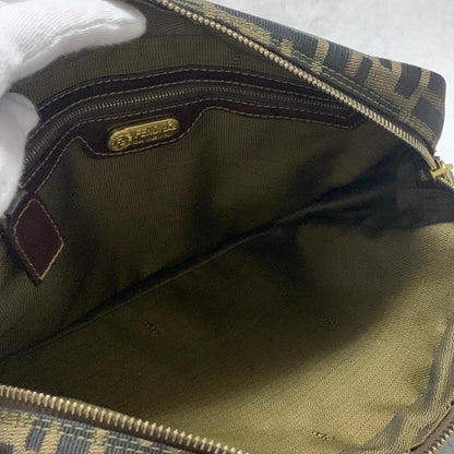 FENDI Bag FF Zucca Hand Tote Purse Canvas Leather Brown Gold  Used Authentic