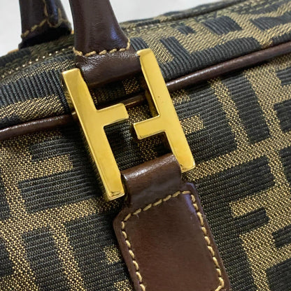 FENDI Bag FF Zucca Hand Tote Purse Canvas Leather Brown Gold  Used Authentic