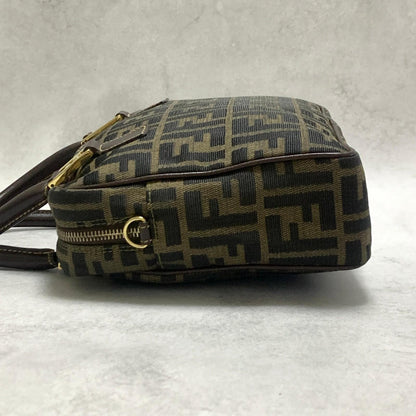 FENDI Bag FF Zucca Hand Tote Purse Canvas Leather Brown Gold  Used Authentic