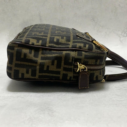 FENDI Bag FF Zucca Hand Tote Purse Canvas Leather Brown Gold  Used Authentic
