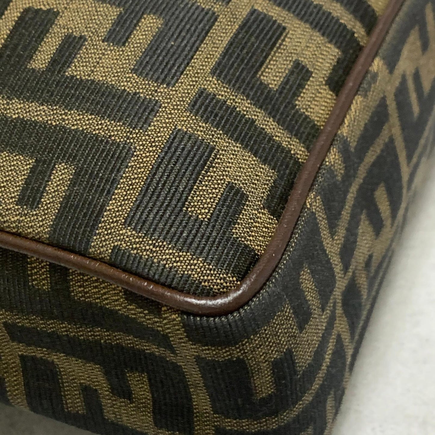 FENDI Bag FF Zucca Hand Tote Purse Canvas Leather Brown Gold  Used Authentic