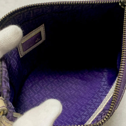 FENDI Bag Nano Baguette Chain Hand Tote Purse Leather White Gold Authentic