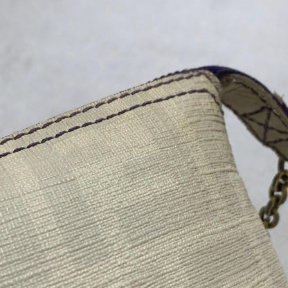 FENDI Bag Nano Baguette Chain Hand Tote Purse Leather White Gold Authentic
