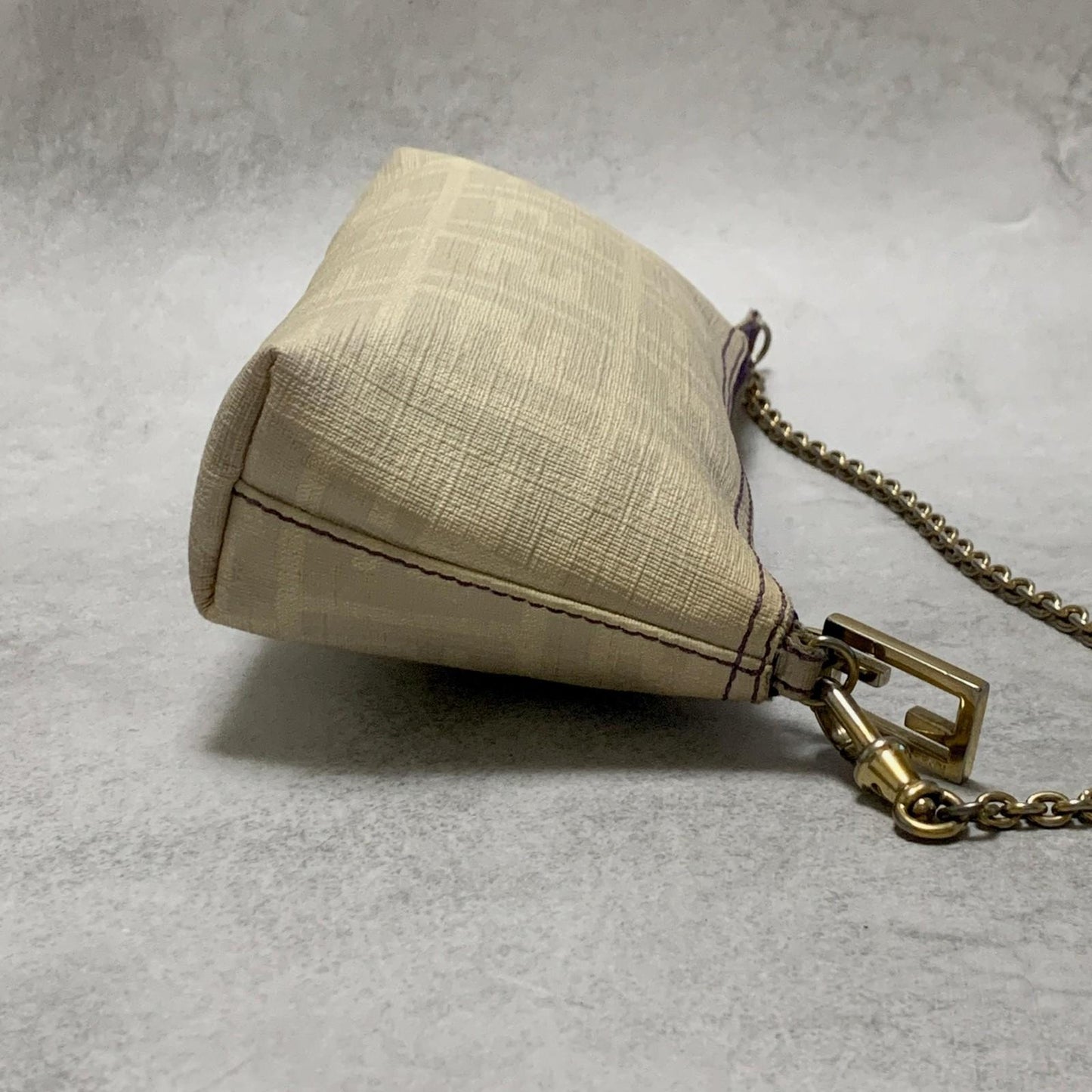 FENDI Bag Nano Baguette Chain Hand Tote Purse Leather White Gold Authentic