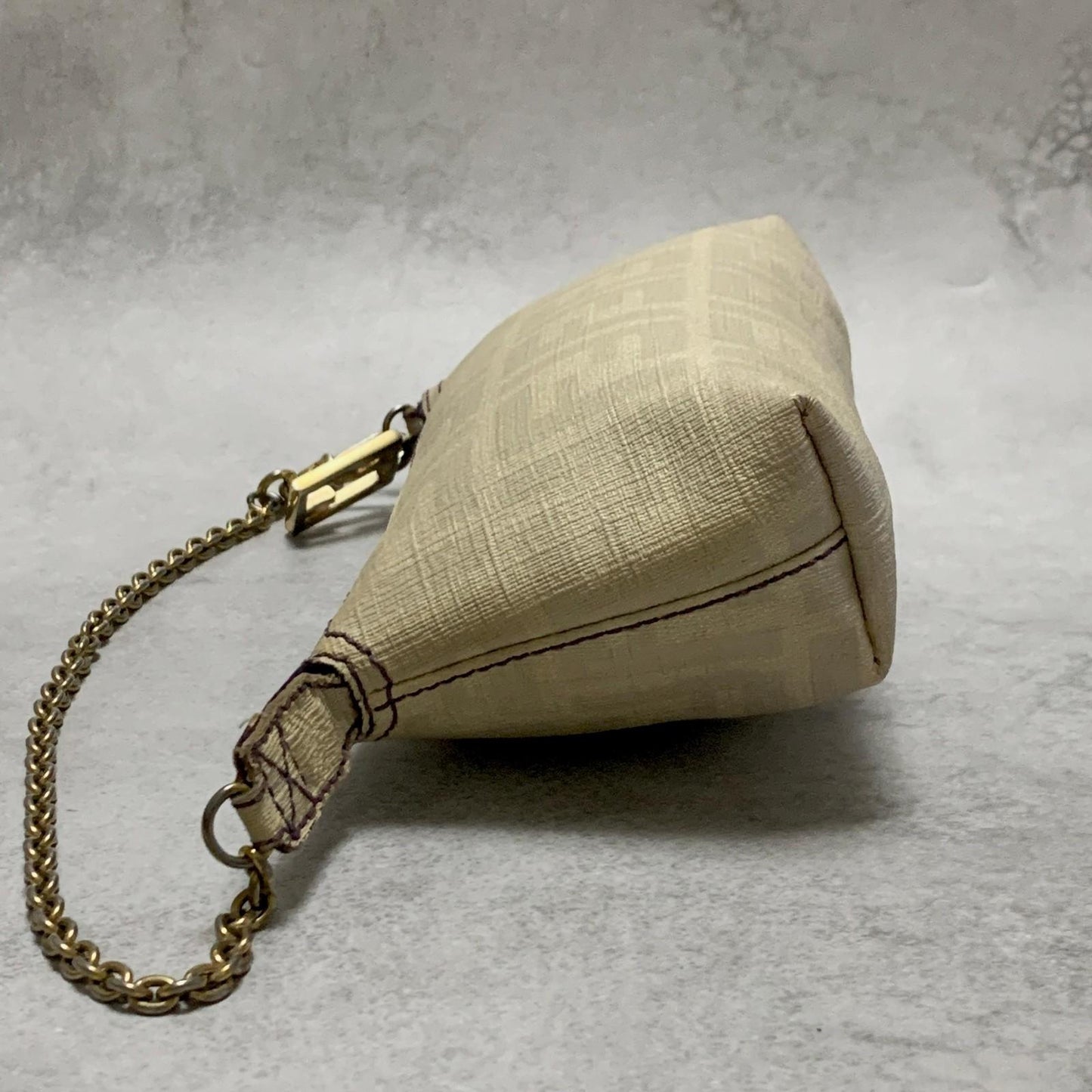FENDI Bag Nano Baguette Chain Hand Tote Purse Leather White Gold Authentic