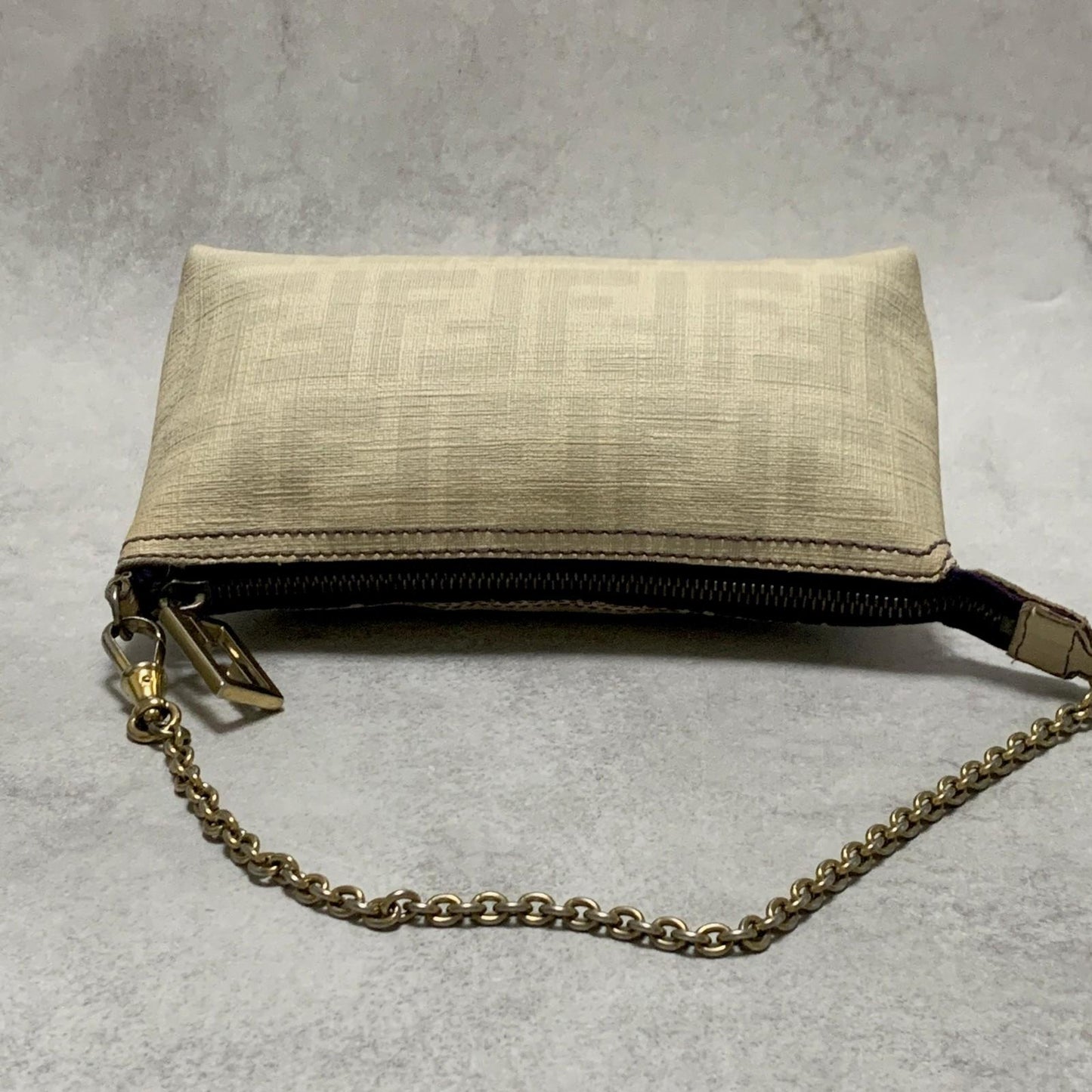 FENDI Bag Nano Baguette Chain Hand Tote Purse Leather White Gold Authentic