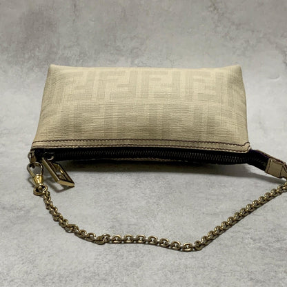 FENDI Bag Nano Baguette Chain Hand Tote Purse Leather White Gold Authentic