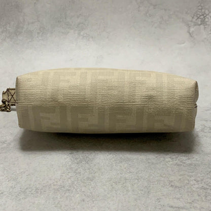 FENDI Bag Nano Baguette Chain Hand Tote Purse Leather White Gold Authentic