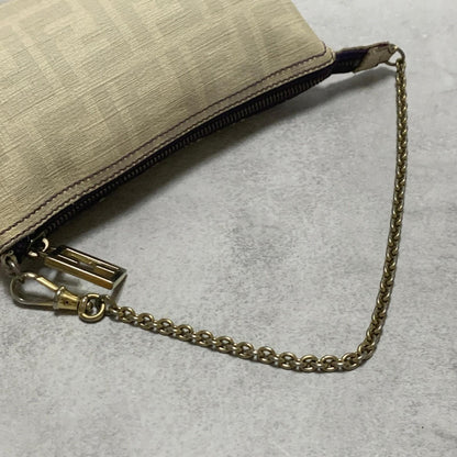 FENDI Bag Nano Baguette Chain Hand Tote Purse Leather White Gold Authentic