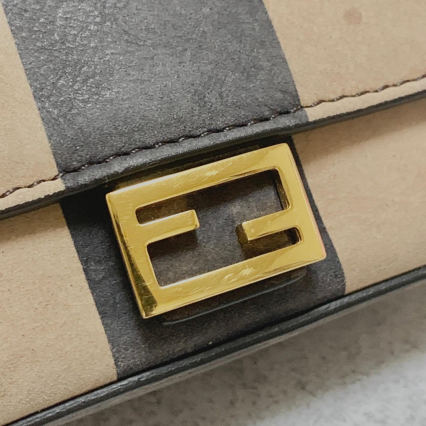 FENDI Bag Zucca PVC Chain FF Shoulder Purse PVC Beige Black Gold Authentic