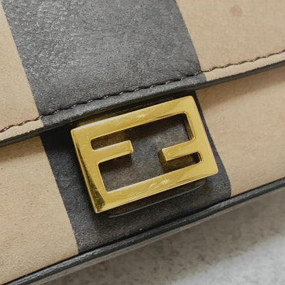 FENDI Bag Zucca PVC Chain FF Shoulder Purse PVC Beige Black Gold Authentic