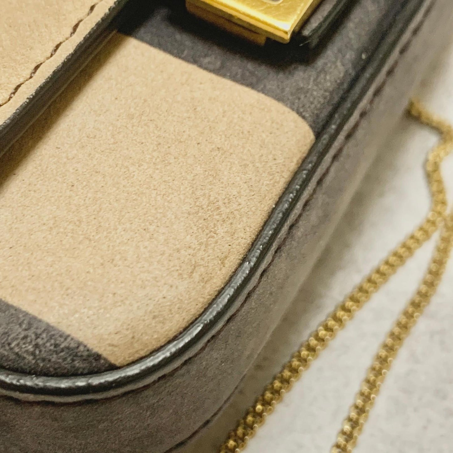 FENDI Bag Zucca PVC Chain FF Shoulder Purse PVC Beige Black Gold Authentic