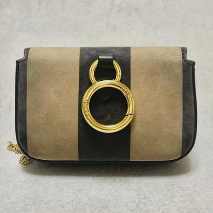 FENDI Bag Zucca PVC Chain FF Shoulder Purse PVC Beige Black Gold Authentic