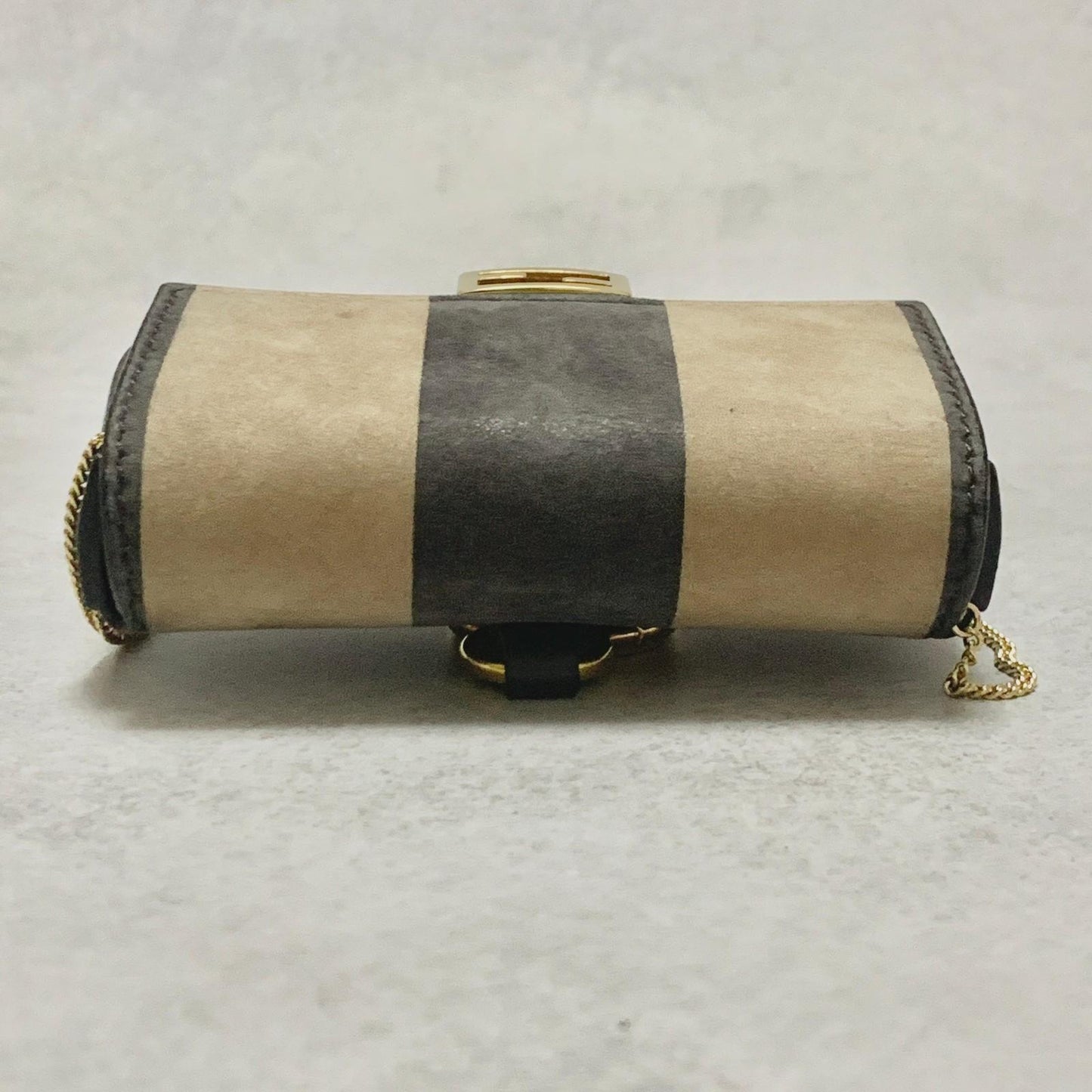 FENDI Bag Zucca PVC Chain FF Shoulder Purse PVC Beige Black Gold Authentic