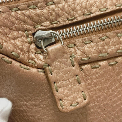 FENDI Bag Selleria Chain Shoulder Purse Leather Brown Silver Used Authentic