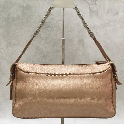 FENDI Bag Selleria Chain Shoulder Purse Leather Brown Silver Used Authentic