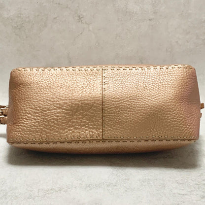 FENDI Bag Selleria Chain Shoulder Purse Leather Brown Silver Used Authentic