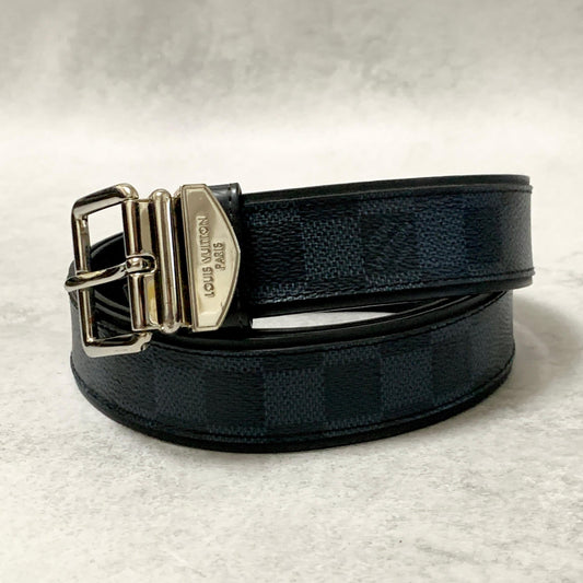 LOUIS VUITTON Damier Graphite Santur Sydney Belt M9708 Black SilverHardware PVC