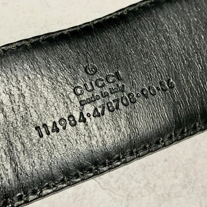 GUCCI Belt GG Shima Leather Black Silver Used Authentic