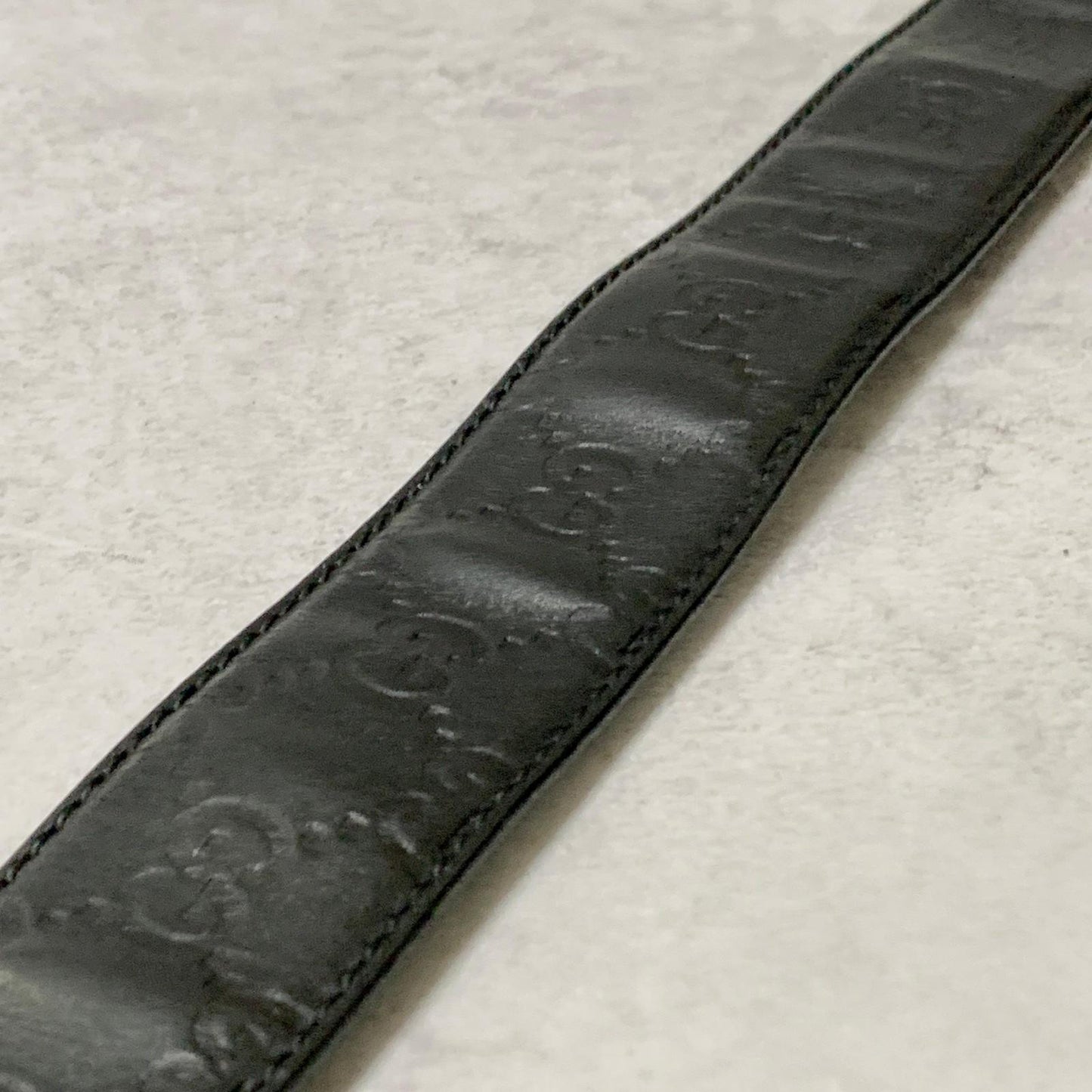 GUCCI Belt GG Shima Leather Black Silver Used Authentic