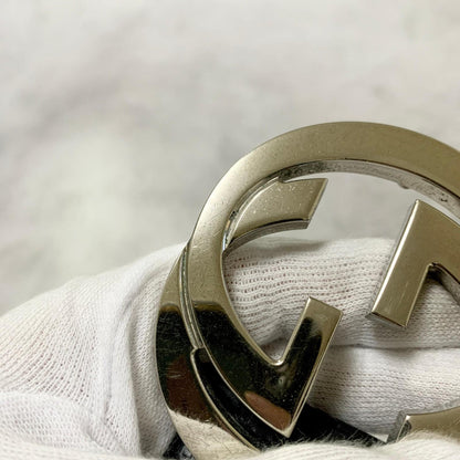 GUCCI Belt GG Shima Leather Black Silver Used Authentic