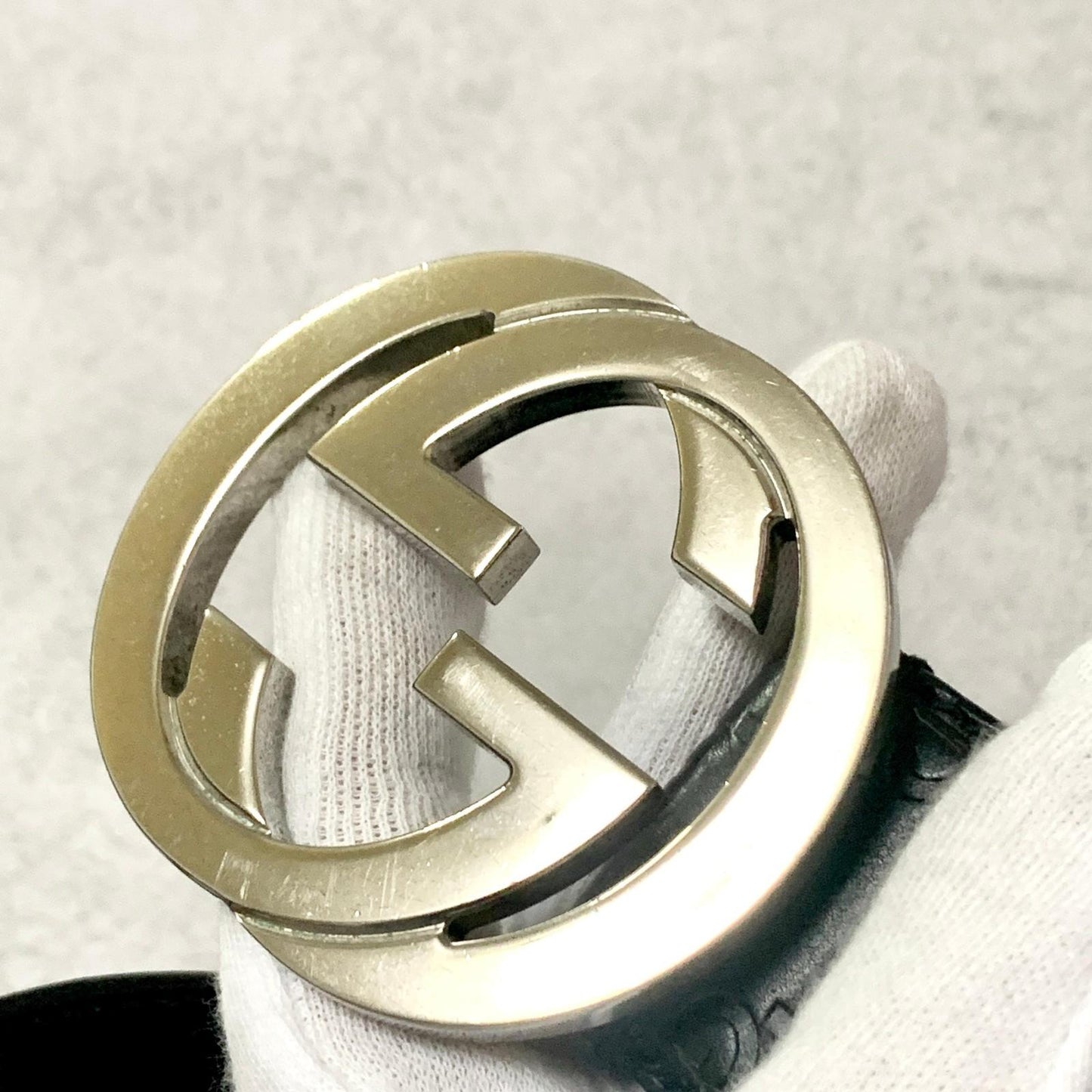 GUCCI Belt GG Shima Leather Black Silver Used Authentic
