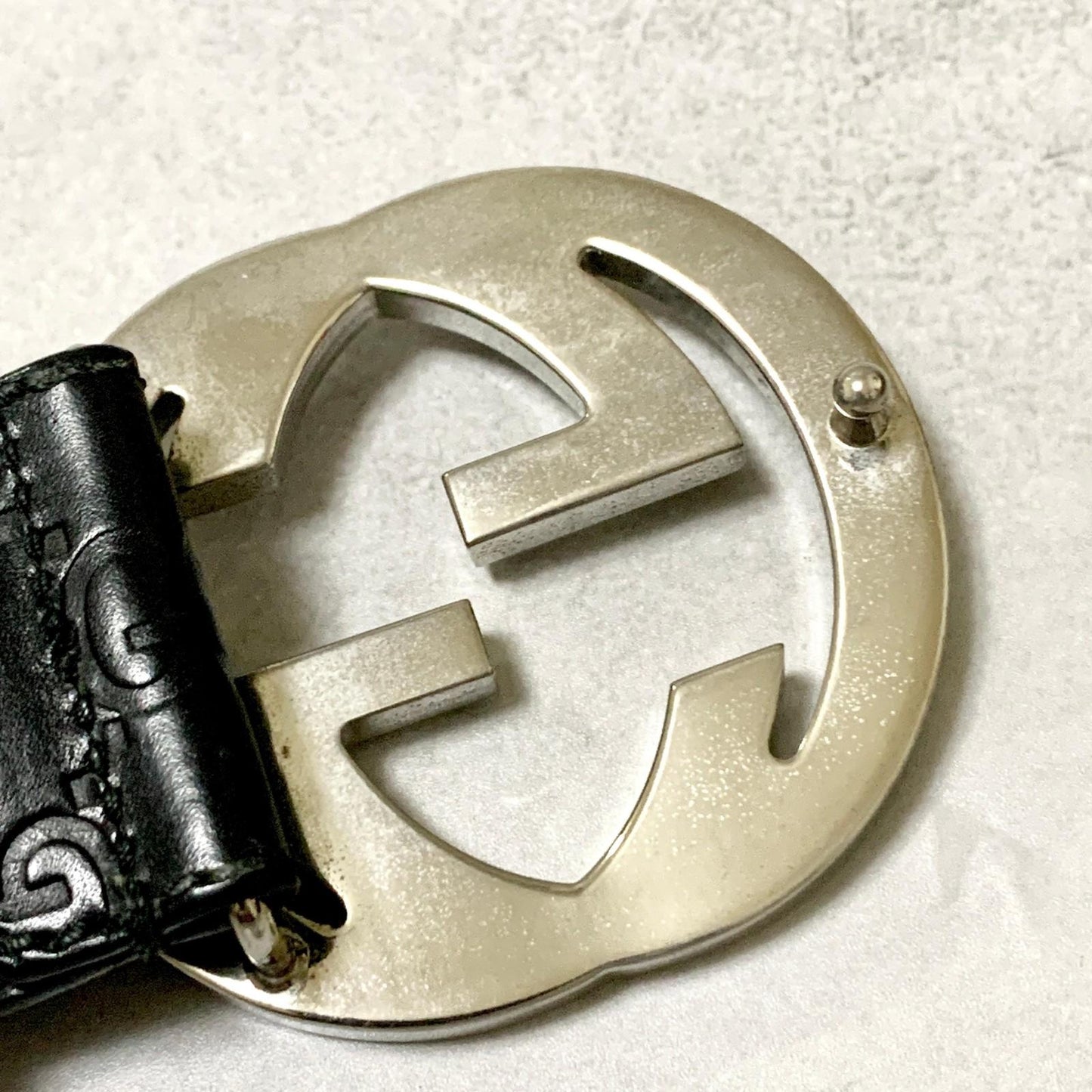GUCCI Belt GG Shima Leather Black Silver Used Authentic