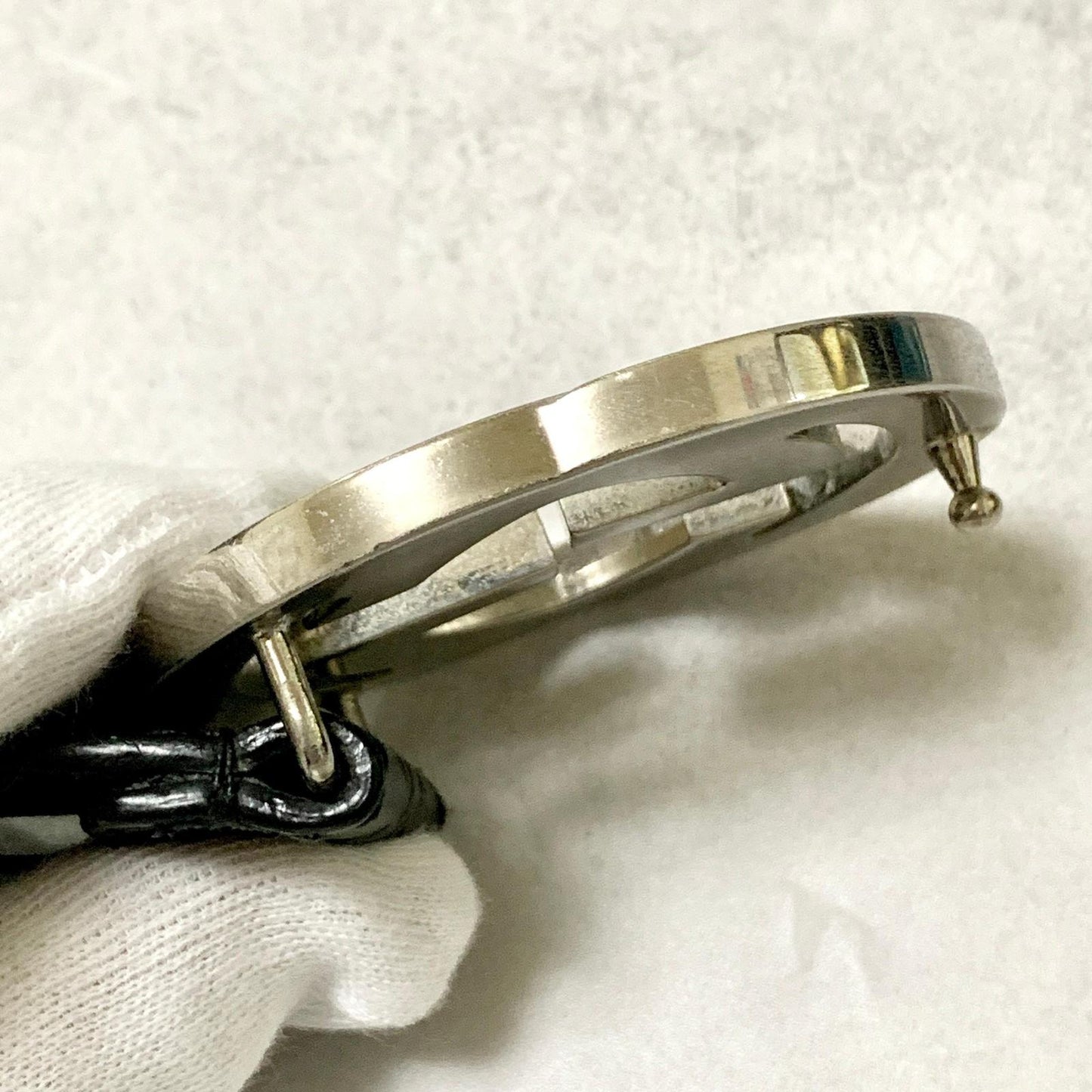 GUCCI Belt GG Shima Leather Black Silver Used Authentic