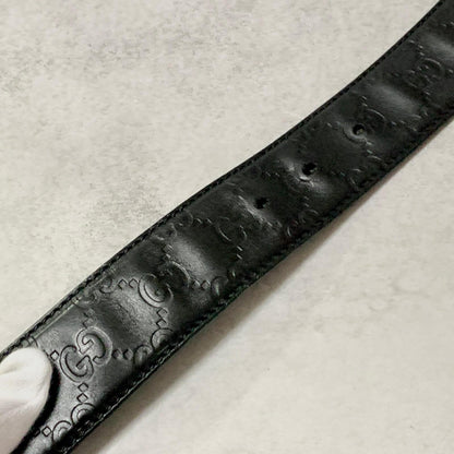 GUCCI Belt GG Shima Leather Black Silver Used Authentic
