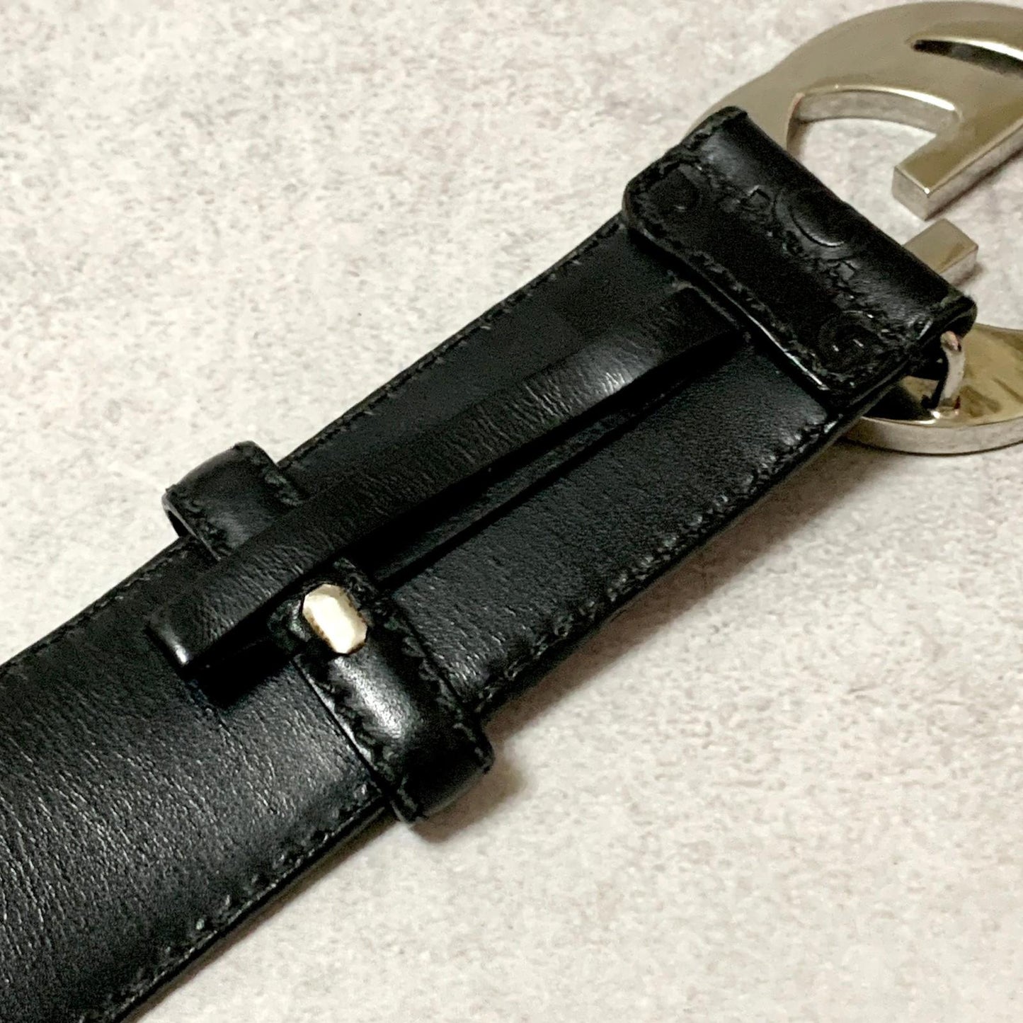 GUCCI Belt GG Shima Leather Black Silver Used Authentic