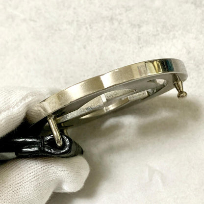 GUCCI Belt GG Shima Leather Black Silver Used Authentic
