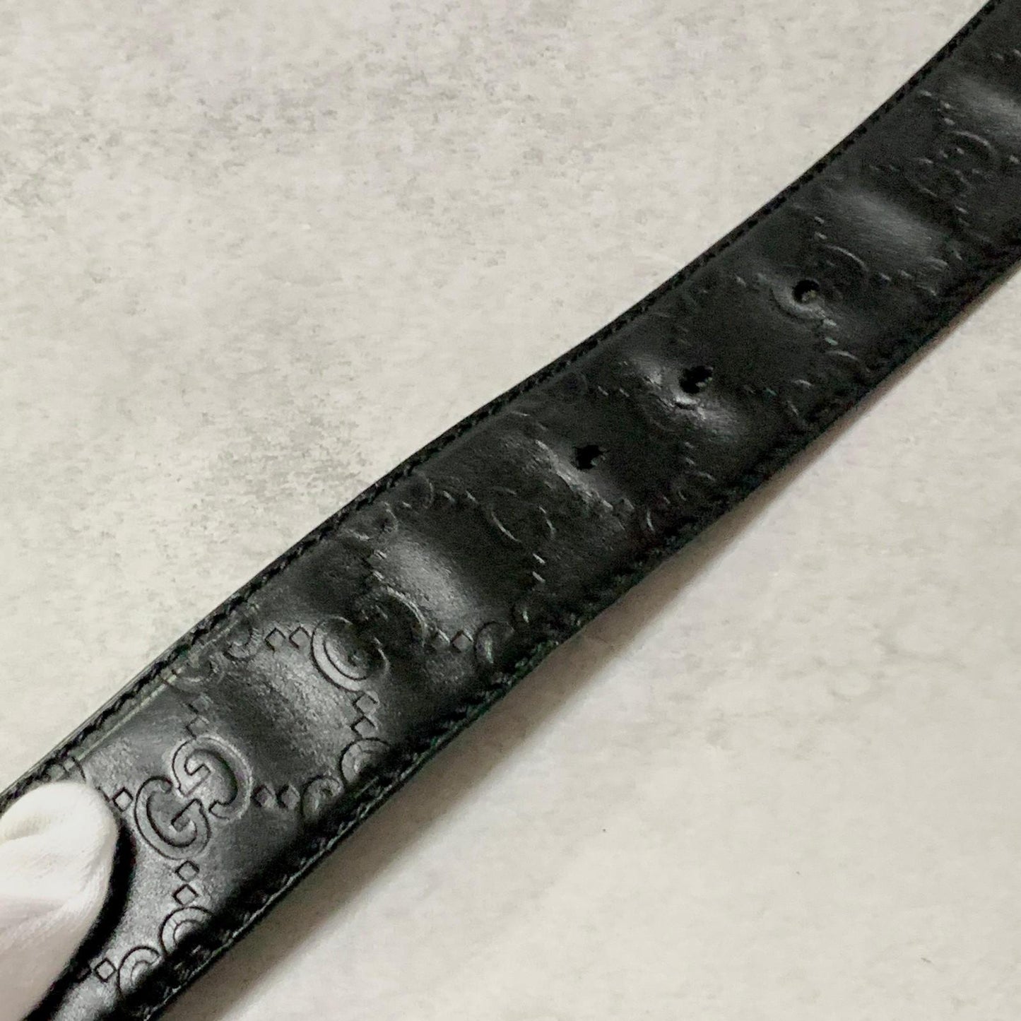 GUCCI Belt GG Shima Leather Black Silver Used Authentic