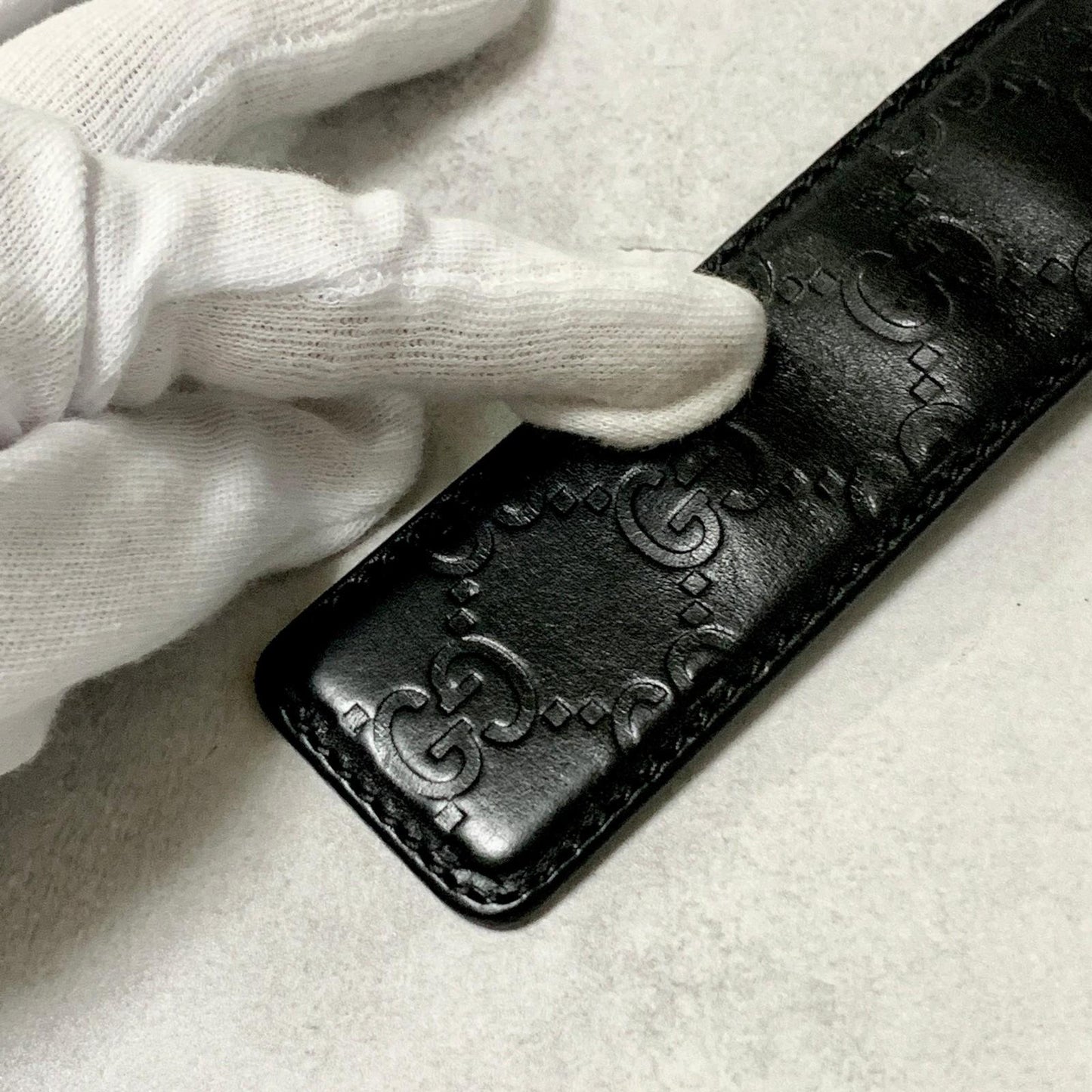 GUCCI Belt GG Shima Leather Black Silver Used Authentic