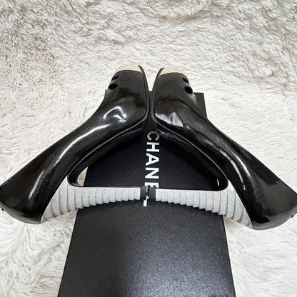 CHANEL Shoes Pumps Heel Cocomark EU 37 US 7 Black White Authentic