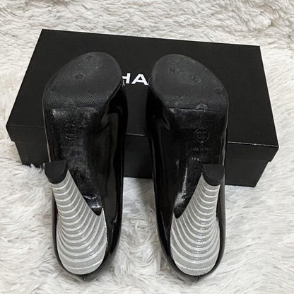 CHANEL Shoes Pumps Heel Cocomark EU 37 US 7 Black White Authentic