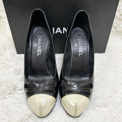 CHANEL Shoes Pumps Heel Cocomark EU 37 US 7 Black White Authentic