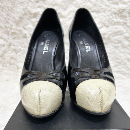 CHANEL Shoes Pumps Heel Cocomark EU 37 US 7 Black White Authentic