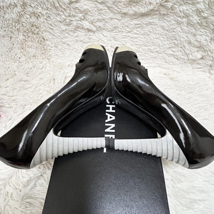 CHANEL Shoes Pumps Heel Cocomark EU 37 US 7 Black White Authentic