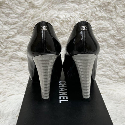 CHANEL Shoes Pumps Heel Cocomark EU 37 US 7 Black White Authentic