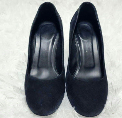 CHANEL Shoes Pumps Heel Cocomark EU 37 US 7 Suede Metal Black Authentic