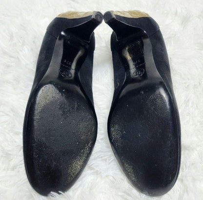 CHANEL Shoes Pumps Heel Cocomark EU 37 US 7 Suede Metal Black Authentic